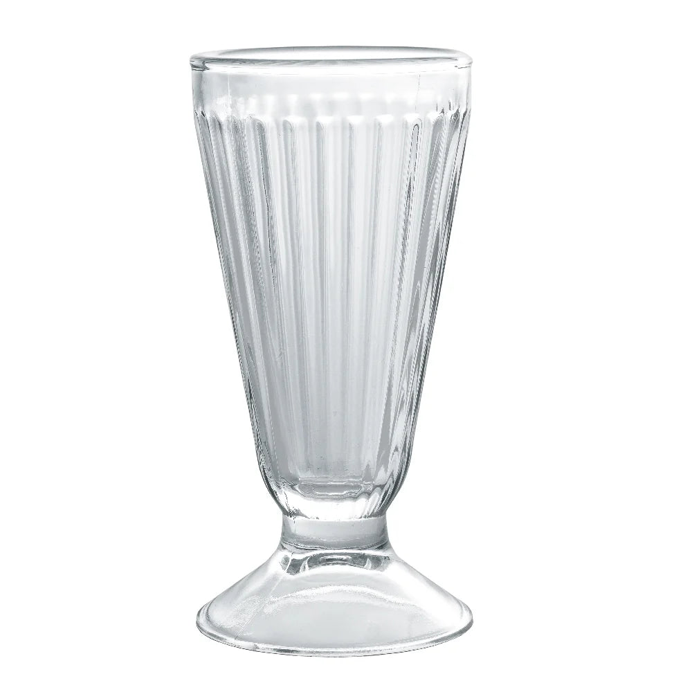 Copa Malteada de vidrio transparente de 285 ml con diseño clásico, ideal para malteadas, helados o smoothies.