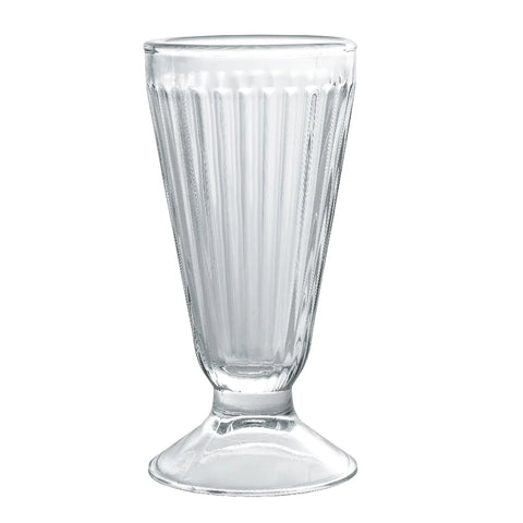 Copa Malteada de vidrio transparente de 285 ml con diseño clásico, ideal para malteadas, helados o smoothies.