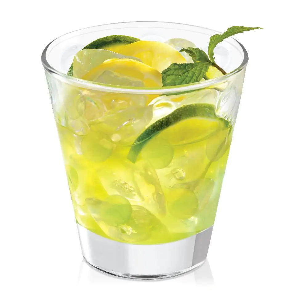 Vaso Circus Rocks 12 oz en canastilla de 6 unidades, ideal para bebidas en las rocas, diseño sofisticado y seguro para contacto con alimentos.