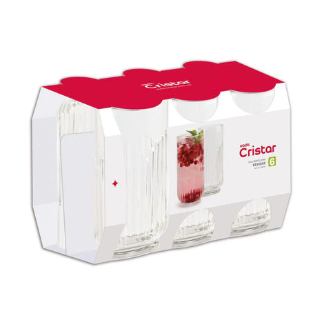 Vaso Barcelona Bebidas de 453 ml con líneas rectas y cristal claro, ideal para servir jugos, mocktails o refrescos con abundancia y estilo moderno.