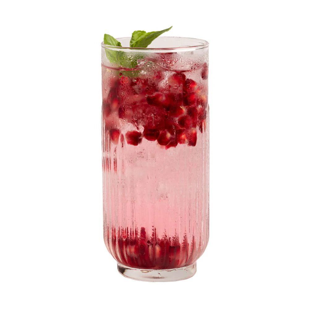 Vaso Barcelona Bebidas de 453 ml con líneas rectas y cristal claro, ideal para servir jugos, mocktails o refrescos con abundancia y estilo moderno.