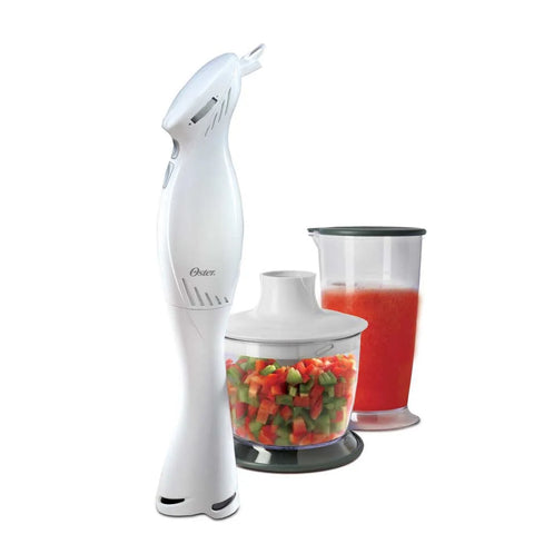 Batidora Oster® de Inmersión de 250 watts, con vaso graduado, accesorio picatodo, y base desmontable para fácil limpieza