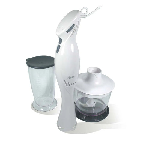 Batidora Oster® de Inmersión de 250 watts, con vaso graduado, accesorio picatodo, y base desmontable para fácil limpieza