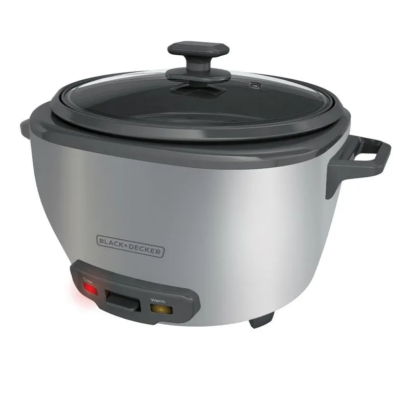 Olla arrocera BLACK+DECKER de 20 tazas con tapa de vidrio, vaporera y recubrimiento antiadherente, ideal para familias grandes y múltiples recetas
