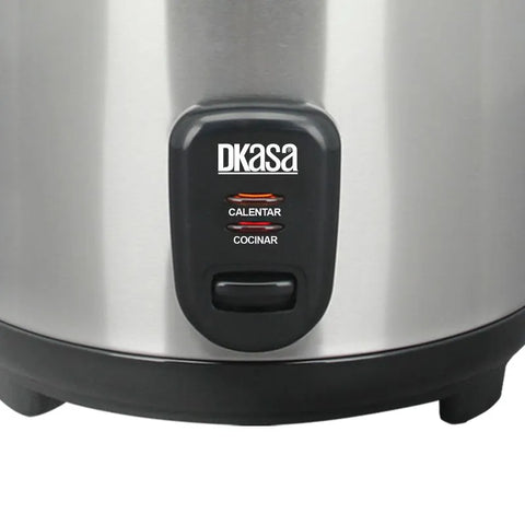 Olla Arrocera Inox con Vaporera DKasa 1 Lb con tapa de vidrio, cable desmontable y tazón antiadherente, ideal para cocinar y mantener caliente.