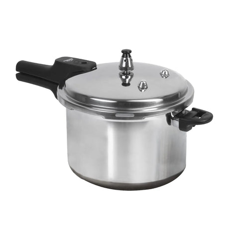 Olla a Presión Aluminio con Tapa en Acero 7 Litros Home Elements, apta para estufas eléctricas y a gas, con cierre externo para mayor seguridad.