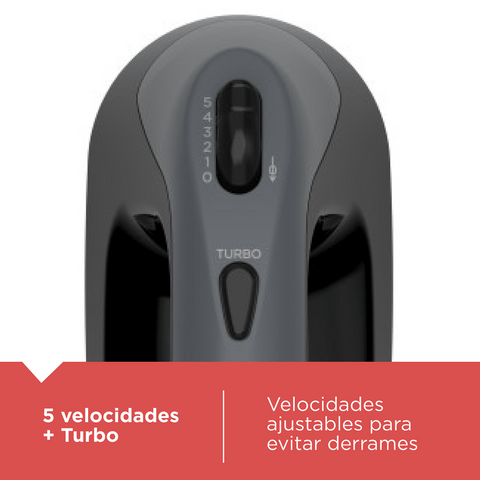Batidora de mano Black+Decker liviana negra con 5 velocidades, función turbo y batidores de alambre estilo profesional.