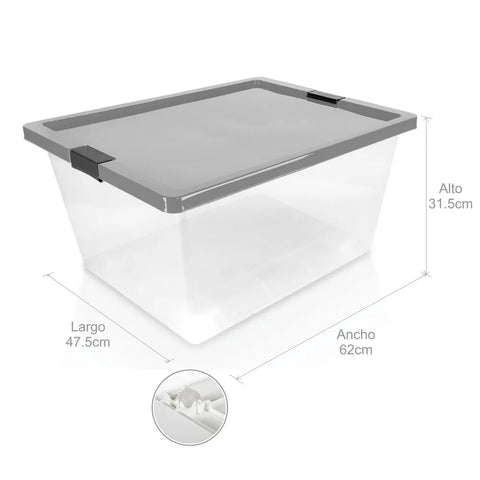CAJA ORGANIZADORA C BROCHES Y RUEDAS 55LT GRIS