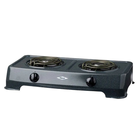 Cocineta eléctrica de 2 puestos con estructura porcelanizada y resistencia tubular para una distribución uniforme de la temperatura