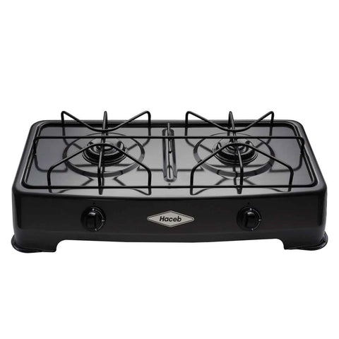 Cocineta a gas propano de 2 puestos con parrillas en alambrón y diseño compacto para mayor estabilidad y funcionalidad.