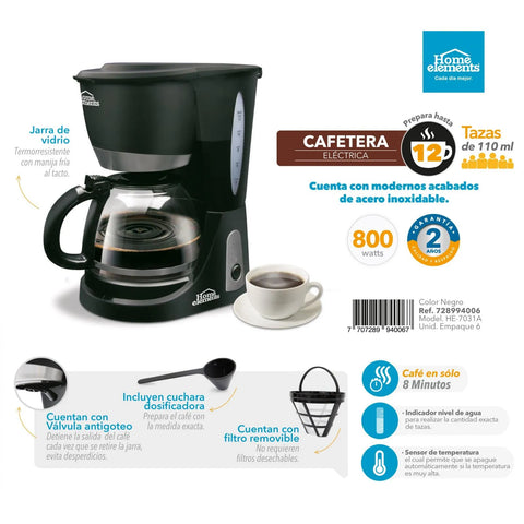 CAFETERA ELECTRICA 12 TZS MOD HE 7031-A
