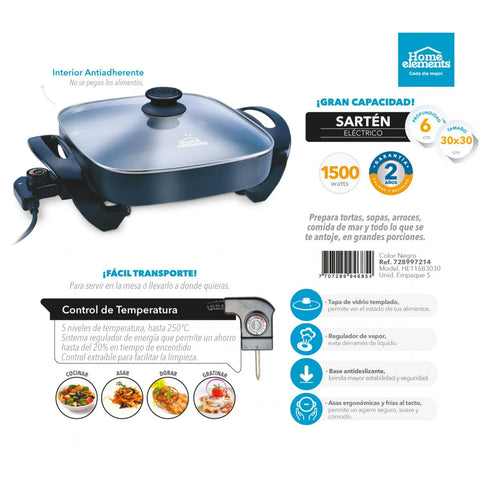 ASADOR ELECTRICO CUADRADO 30X30CM T/V HE116B-3030