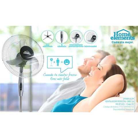 VENTILADOR 16" PEDESTAL GRIS HE-SF16G