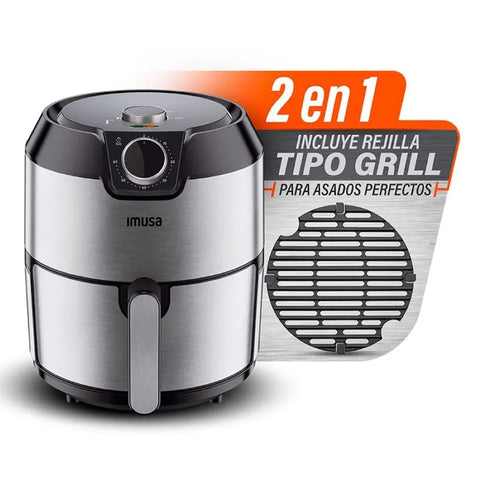 Freidora de Aire IMUSA Easy Fry & Grill 2en1 de 4,2 litros, con función de freír y asar, temporizador de 60 minutos, rango de temperatura de 80°C a 200°C y cesta antiadherente removible.