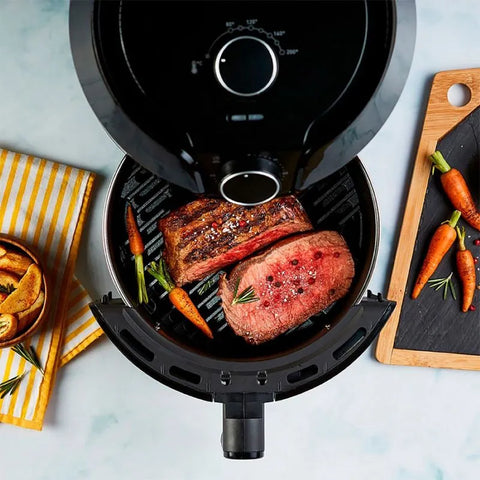 Freidora de Aire IMUSA Easy Fry & Grill 2en1 de 4,2 litros, con función de freír y asar, temporizador de 60 minutos, rango de temperatura de 80°C a 200°C y cesta antiadherente removible.