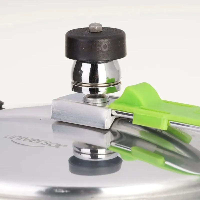 Olla a presión Universal de 4 litros con cierre interno, fabricada en aluminio con válvula de seguridad y pesa de regulación.