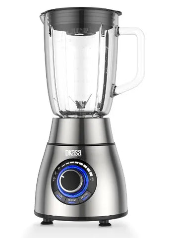 Licuadora Professional DKASA Iron, vaso de vidrio de 1.75 litros, funciones programadas y base de acero inoxidable para uso semi-profesional.