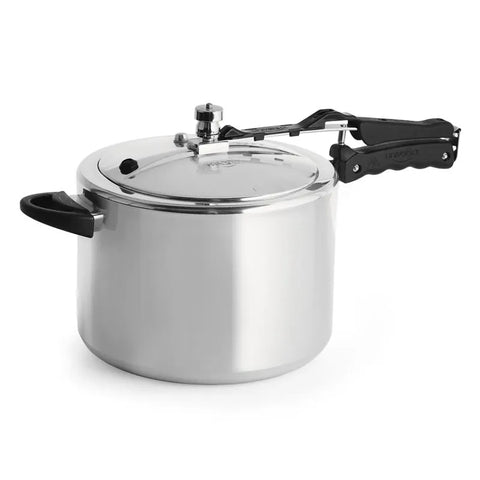 Olla a presión Universal LPC de 10 litros con cierre interno, fabricada en aluminio y con asas de baquelita.