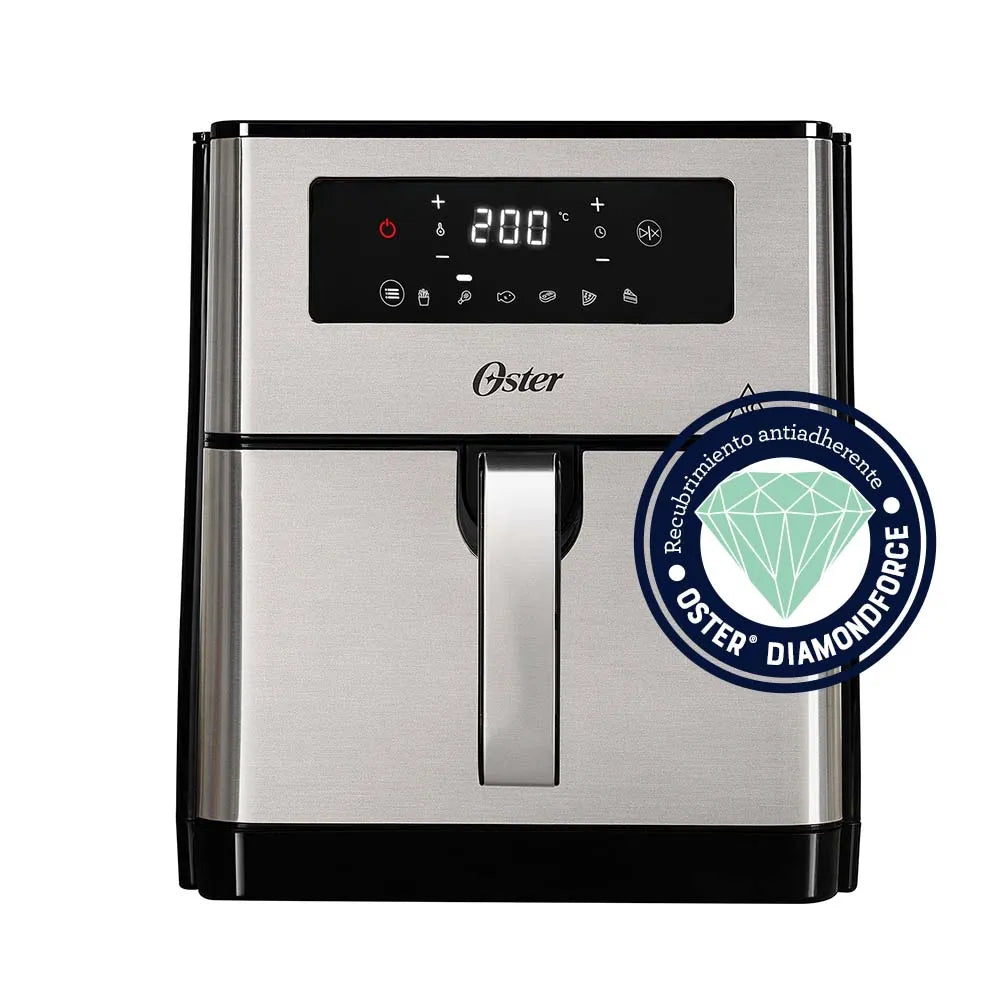 Freidora de Aire Oster® 9L, panel digital, 6 funciones preprogramadas, recubrimiento DiamondForce antiadherente, cocina rápida y saludable con un 99,5% menos aceite.