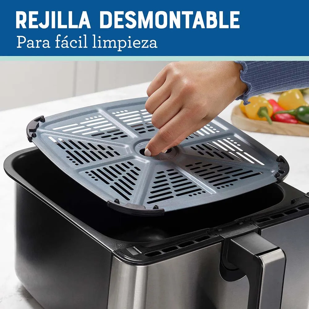 Freidora de Aire Oster® 9L, panel digital, 6 funciones preprogramadas, recubrimiento DiamondForce antiadherente, cocina rápida y saludable con un 99,5% menos aceite.