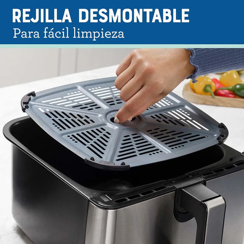 Freidora de Aire Oster® 9L, panel digital, 6 funciones preprogramadas, recubrimiento DiamondForce antiadherente, cocina rápida y saludable con un 99,5% menos aceite.