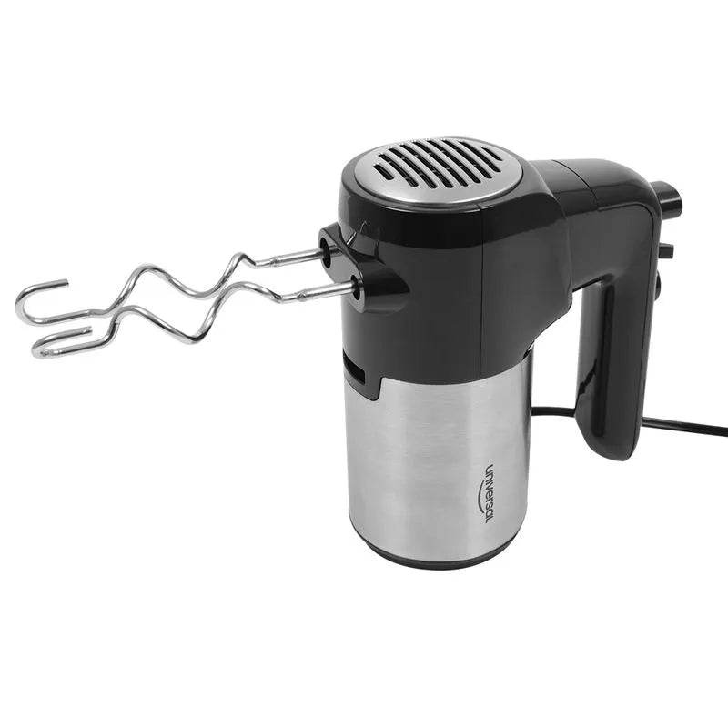 Batidora Inox Mix Universal con función turbo, 300W de potencia y diseño en plástico negro y acero inoxidable."