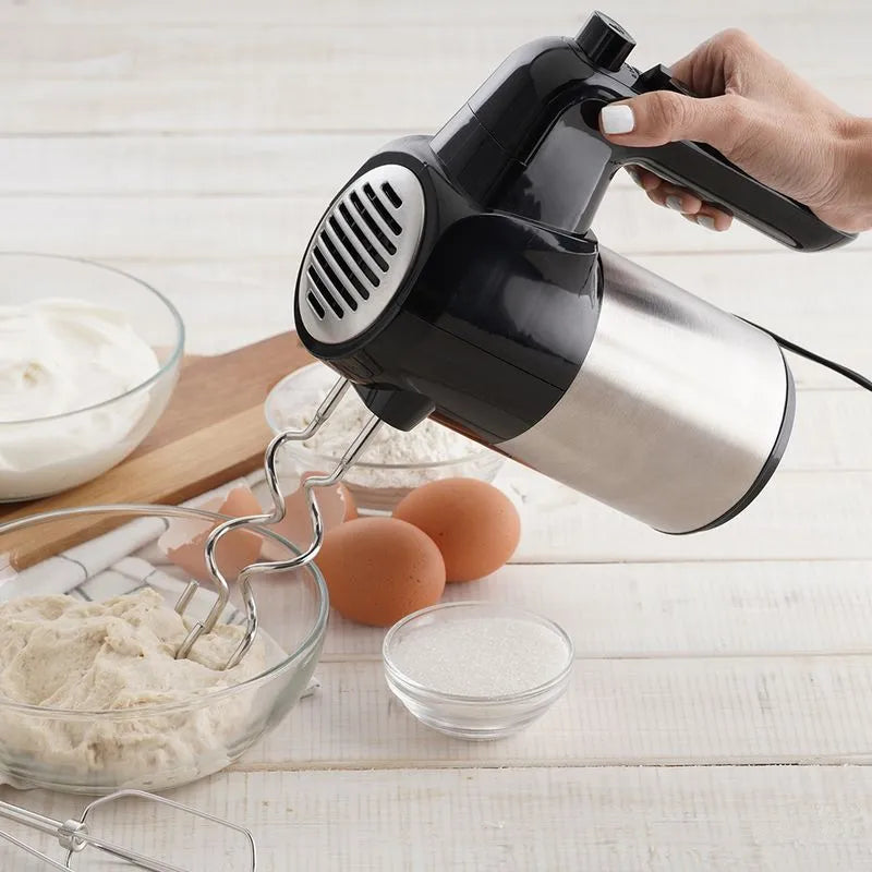 Batidora Inox Mix Universal con función turbo, 300W de potencia y diseño en plástico negro y acero inoxidable.