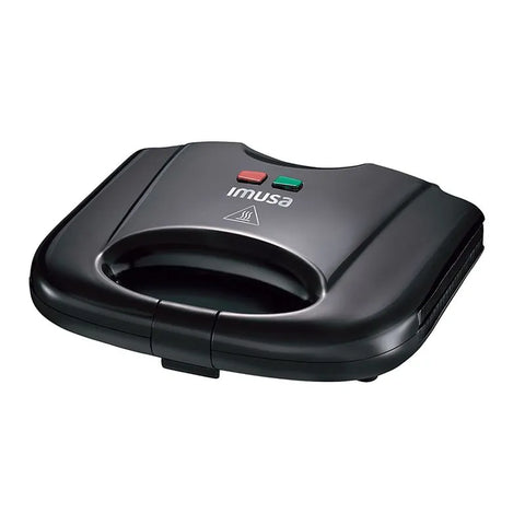 Sanduchera IMUSA Basic con diseño compacto, mango frío al tacto y luces indicadoras.