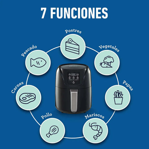 Freidora de Aire Digital Oster® 4L con revestimiento antiadherente DiamondForce, panel digital y 7 funciones preprogramadas para cocinar una variedad de alimentos de forma rápida y saludable.