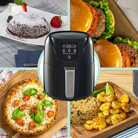 Freidora de Aire Digital Oster® 4L con revestimiento antiadherente DiamondForce, panel digital y 7 funciones preprogramadas para cocinar una variedad de alimentos de forma rápida y saludable.