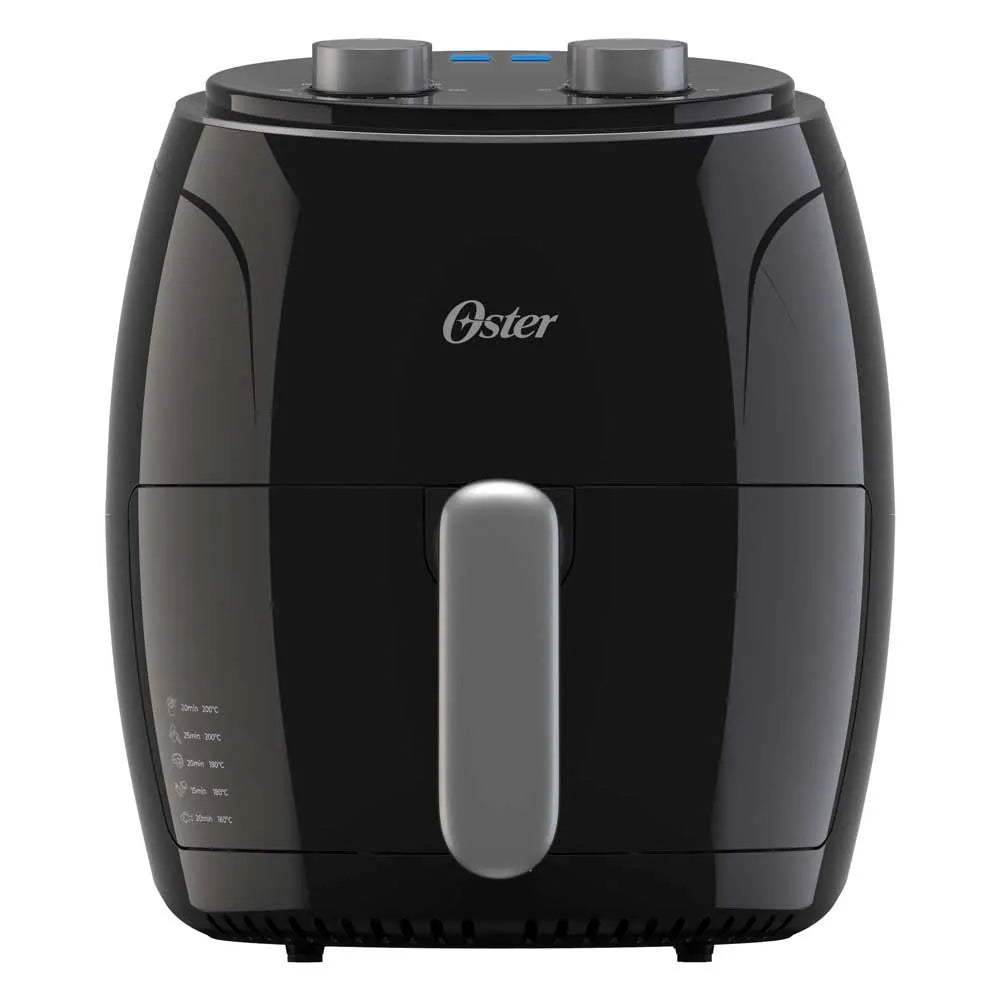 Freidora de Aire Manual Oster® 3.8 litros, con controles de tiempo y temperatura ajustables, temporizador de 60 minutos y canasta antiadherente.