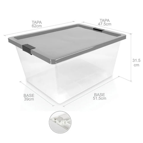 CAJA ORGANIZADORA C BROCHES Y RUEDAS 55LT GRIS