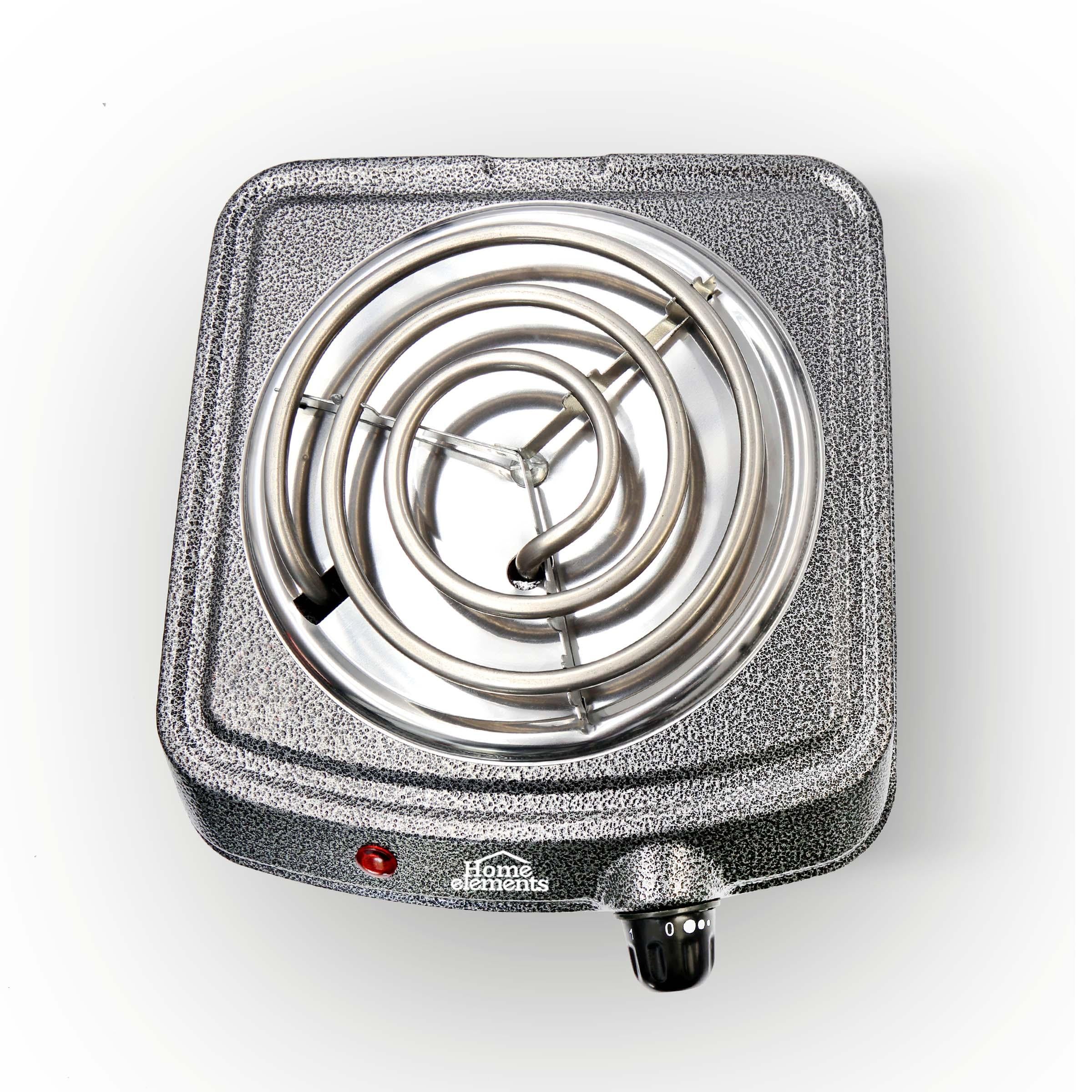 Estufa eléctrica de 1 puesto Home Elements con diseño compacto, 5 niveles de temperatura y parrilla calefactora de 3 anillos.