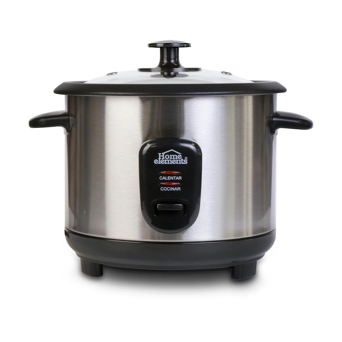 Olla Arrocera Home Elements de 1 litro en acero inoxidable con recipiente antiadherente y tapa de vidrio.