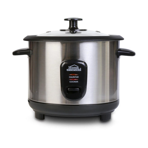 Olla Arrocera Home Elements de 1 litro en acero inoxidable con recipiente antiadherente y tapa de vidrio.