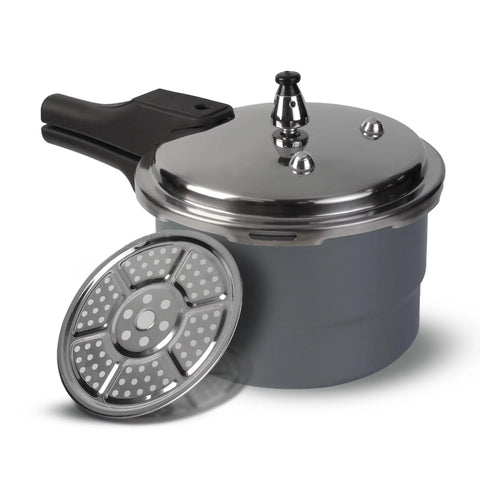 Olla a presión anodizada de 4.2 litros Home Elements, diseño duradero y seguro con sistemas avanzados de seguridad, ideal para cocción rápida y saludable.