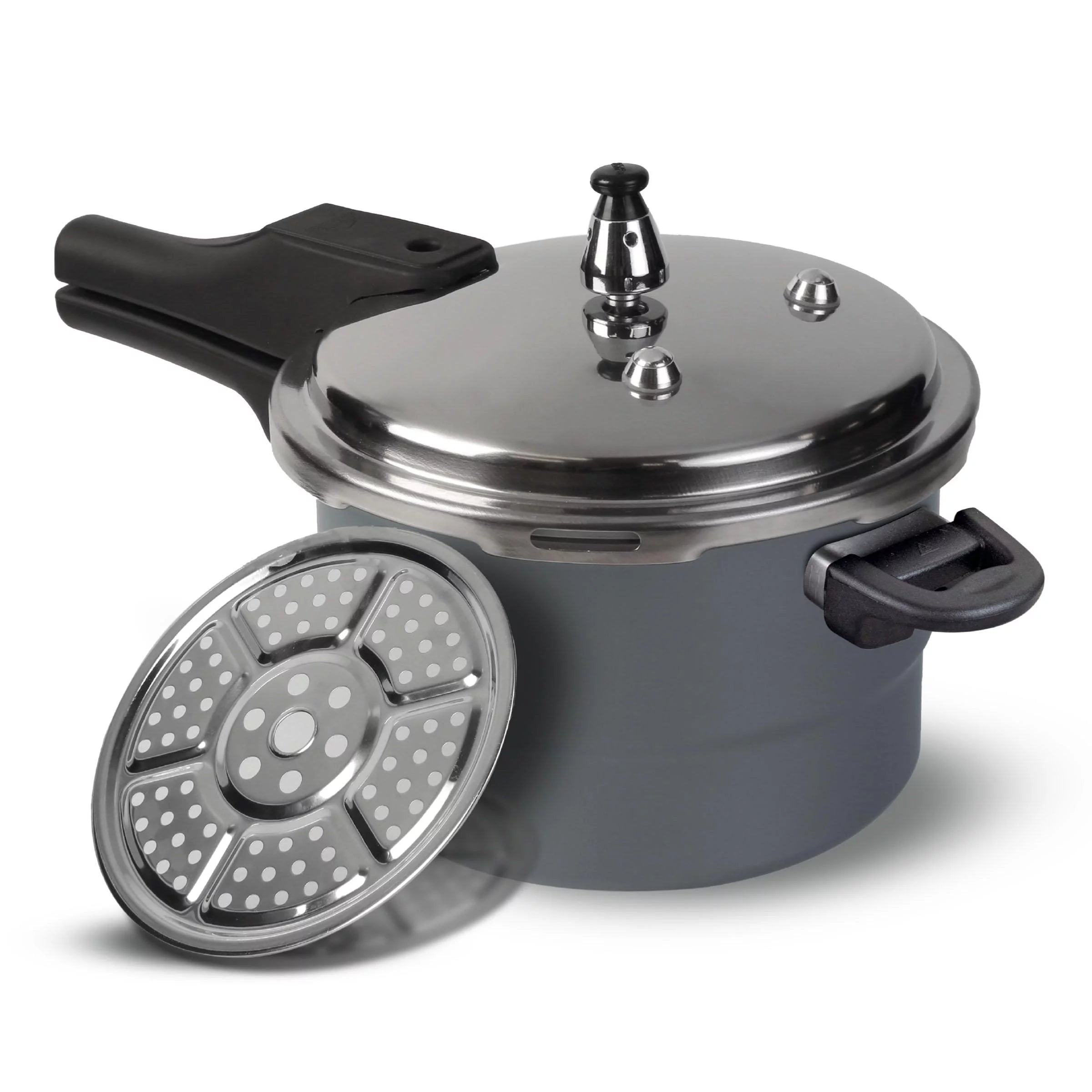 Olla a presión anodizada de 5.6 litros Home Elements, con sistemas avanzados de seguridad, cuerpo resistente a altas temperaturas y diseño de lujo, ideal para cocción rápida y saludable.