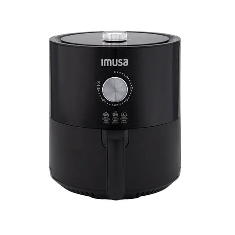 Freidora de Aire IMUSA Mecánica de 4 litros con temporizador de 60 minutos, temperatura ajustable hasta 200°C y potencia de 1445 Watts para cocciones saludables y rápidas.