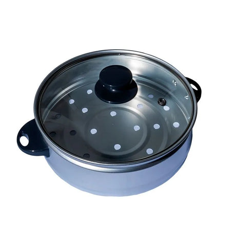 Olla arrocera Altezza negra de 1.8 L con vaporera, tapa de vidrio, recubrimiento antiadherente y función de cocción a vapor.