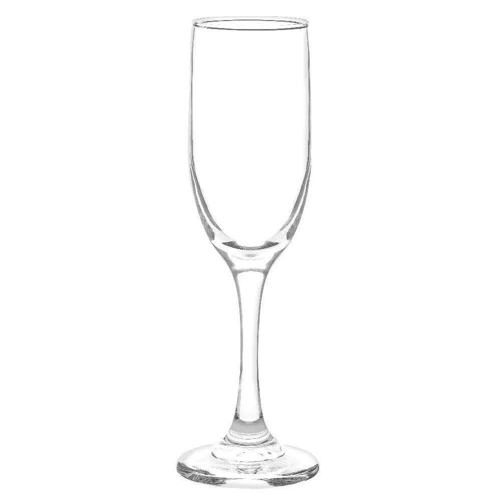 Copa Champaña Rioja de 177 ml con diseño estilizado en vidrio fino, ideal para servir champaña o espumosos con elegancia y conservar su efervescencia.