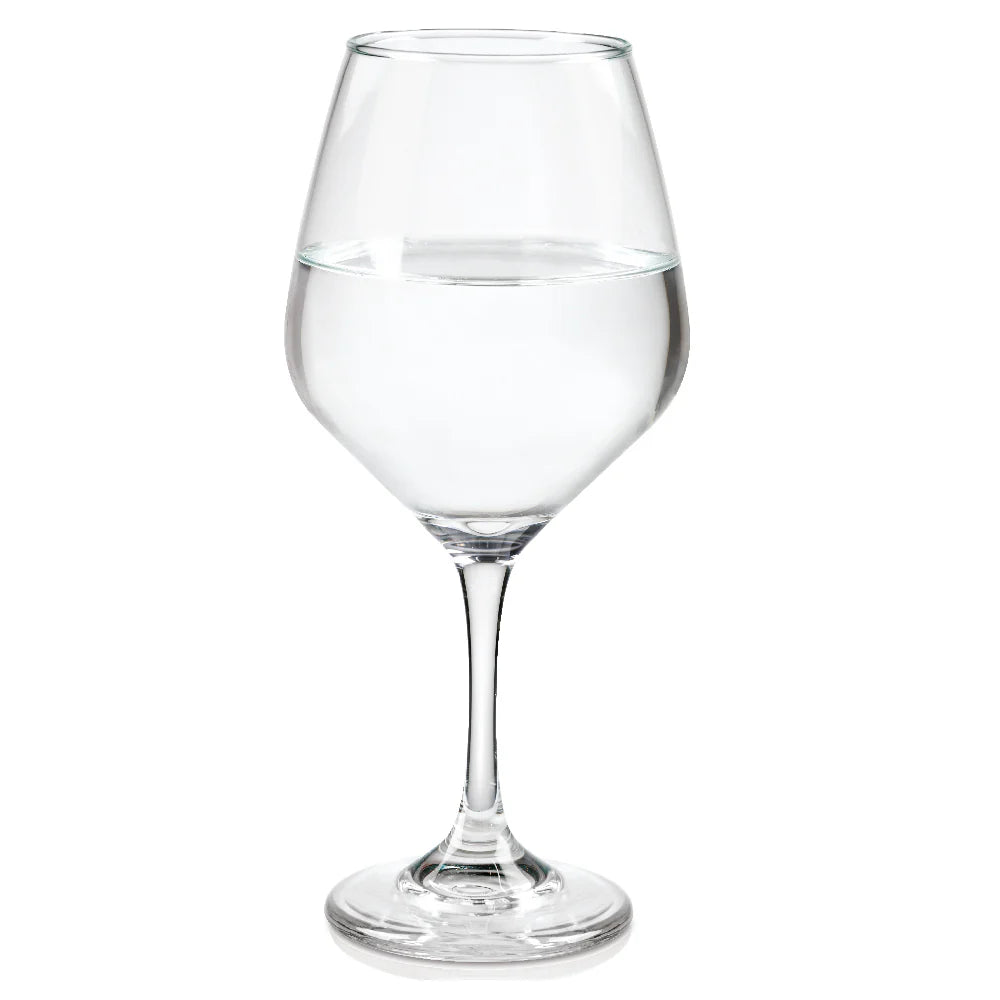 Copa Agua Brunello de 507 ml en vidrio fino y transparente, con forma estilizada ideal para agua o bebidas frías en presentaciones elegantes.