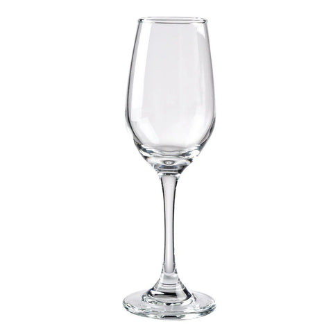 Copa de champaña Brunello de 225 ml con diseño tipo flauta, ideal para conservar la efervescencia y aromas de los espumantes en tus celebraciones.