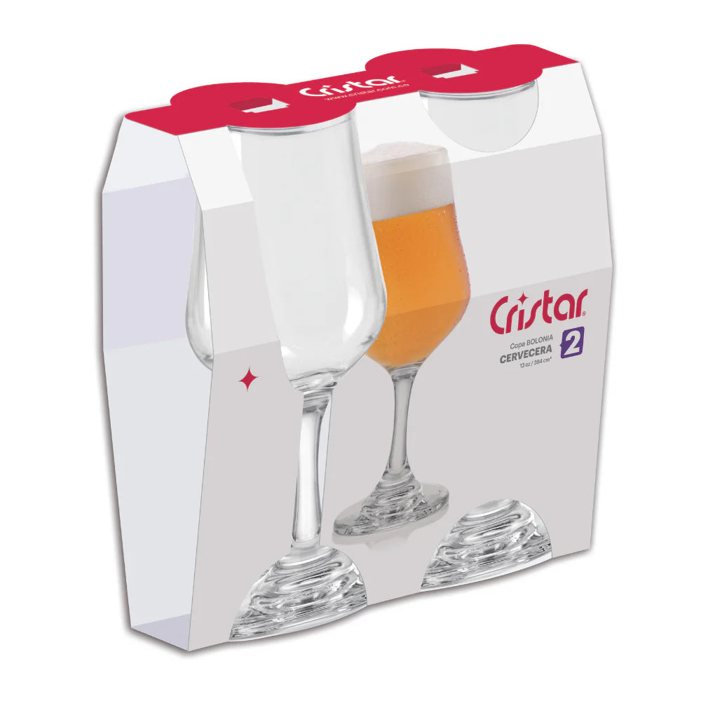 Copa Cervecera Bolonia de 13 oz, diseño elegante y seguro para contacto con alimentos.