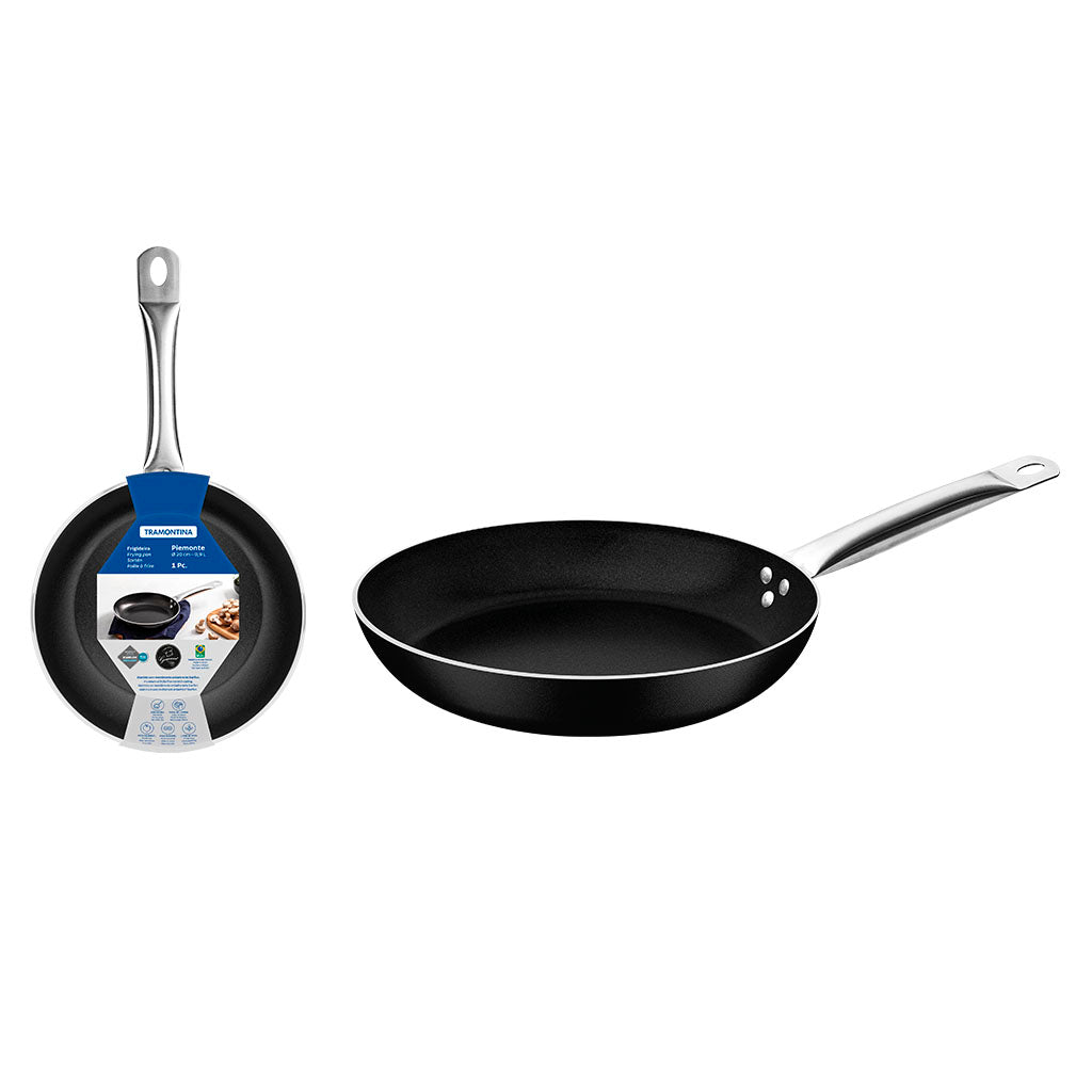 Sartén Tramontina Piamonte Negro de 25 cm con revestimiento antiadherente Starflon Excellent y mango de acero inoxidable.