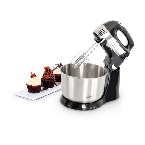 Batidora de Pedestal KALLEY con tazón de acero inoxidable de 3.8 litros, 5 velocidades + turbo, y función 2 en 1 como batidora de mesa y de mano.