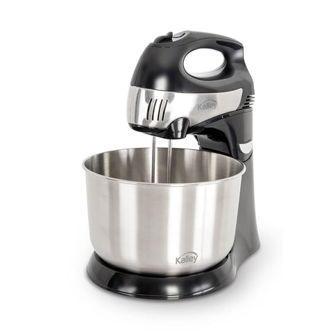 Batidora de Pedestal KALLEY con tazón de acero inoxidable de 3.8 litros, 5 velocidades + turbo, y función 2 en 1 como batidora de mesa y de mano.