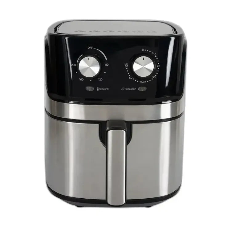 Freidora de Aire KALLEY K-MAF6 de 6.3 litros con tecnología de aire caliente, temperatura ajustable hasta 200°C, temporizador de 60 minutos, cesta antiadherente y mango frío al tacto.