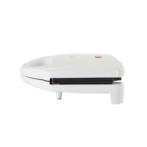 Sanduchera KALLEY Blanca con capacidad para 2 sándwiches y placas antiadherentes fáciles de limpiar.