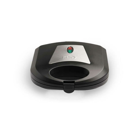 Sanduchera KALLEY Negra con capacidad para 2 sándwiches y placas antiadherentes fáciles de limpiar.