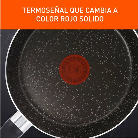 Sartén Cambiatón 90 años 26cm IMUSA, aluminio antiadherente, termo señal, base difusora, mango ergonómico, edición especial aniversario.